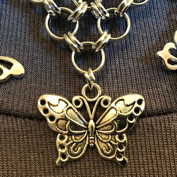 "Gothic Flutter" Handmade Goth Silver Butterflies Chainmail Choker Necklace Punk - Picture 3 of 16